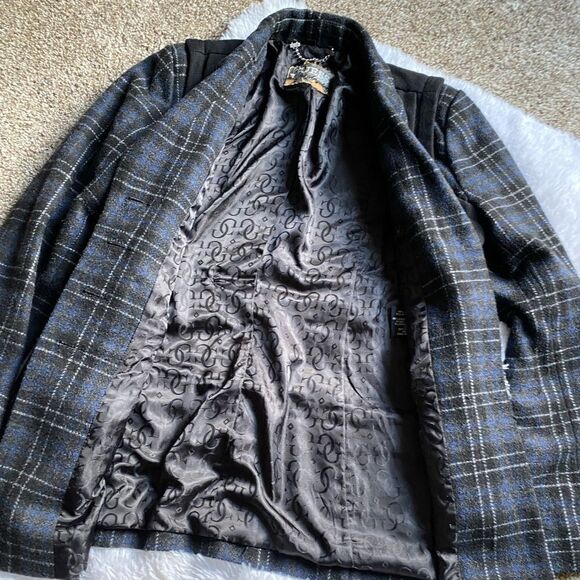 Guess Jacket Pea Coat Plaid Wool Blend Button Front Y2K Lined Women’s Sz Medium - Picture 3 of 15